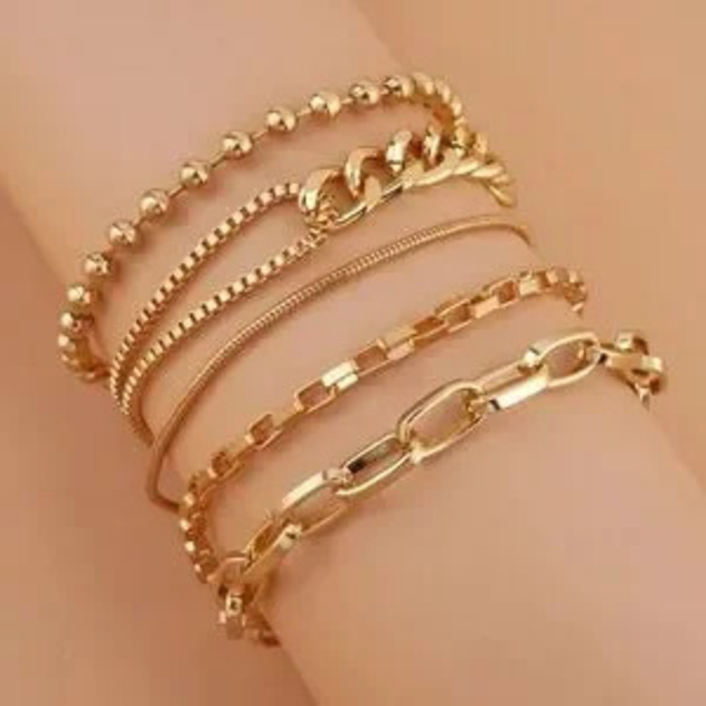 Gold 5pc Chain Bracelet Set - Picture 2 of 3
